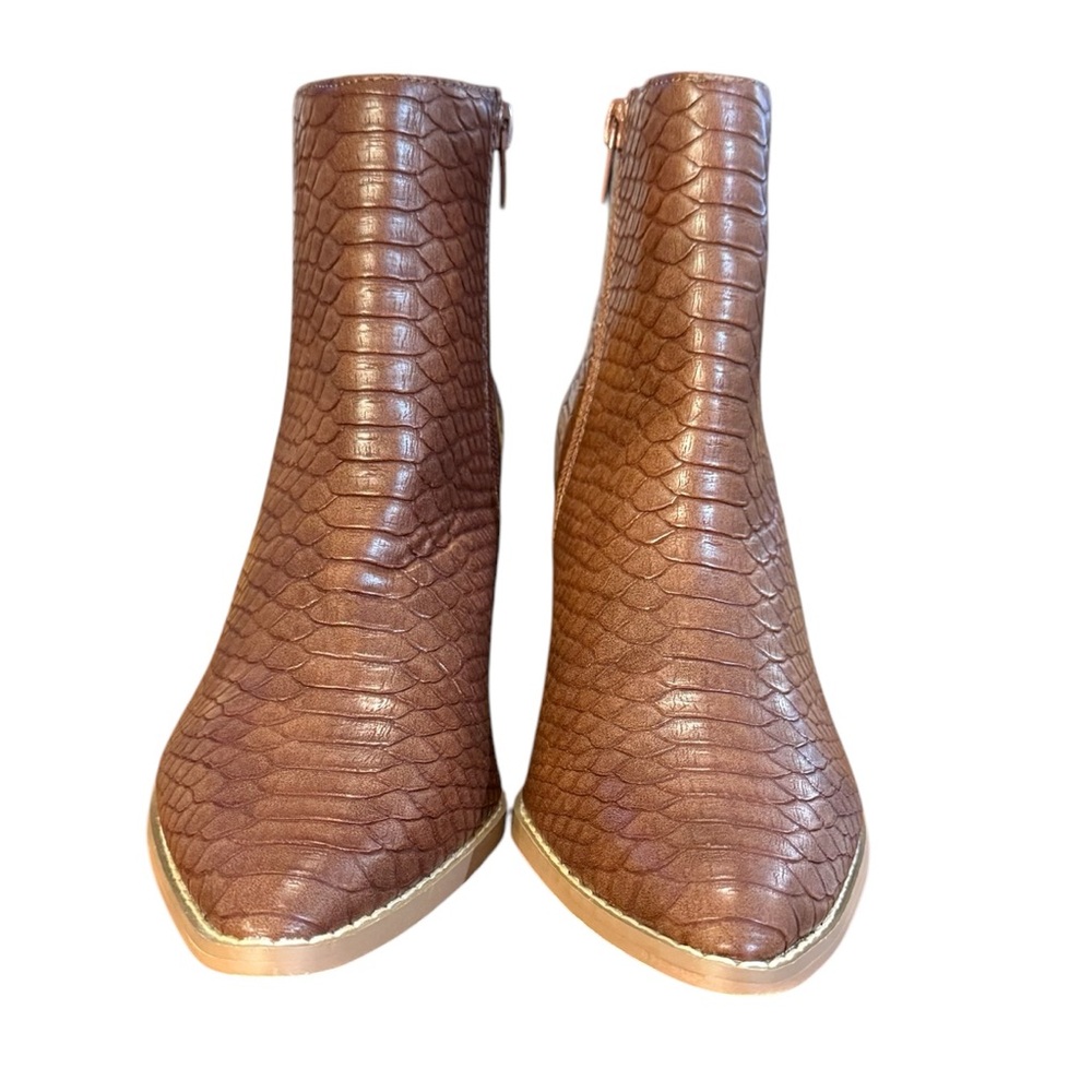 Lulu's X Matisse Spirit Dark Brown Snake Pointed Toe Ankle Booties Women’s Sz 6 - Picture 4 of 10